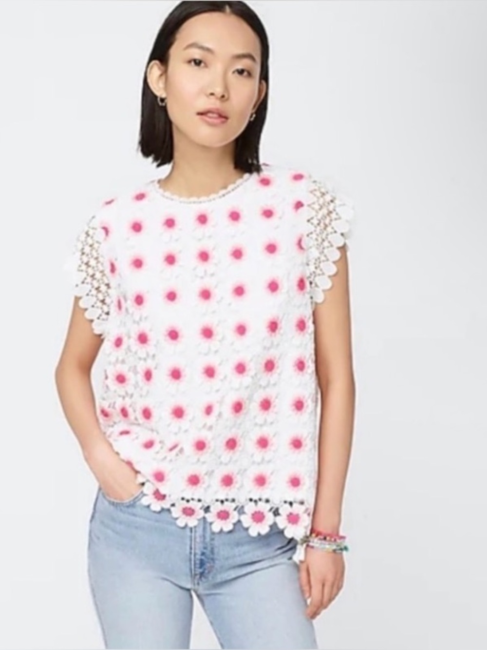 J. Crew White Floral Crochet sleeveless Top